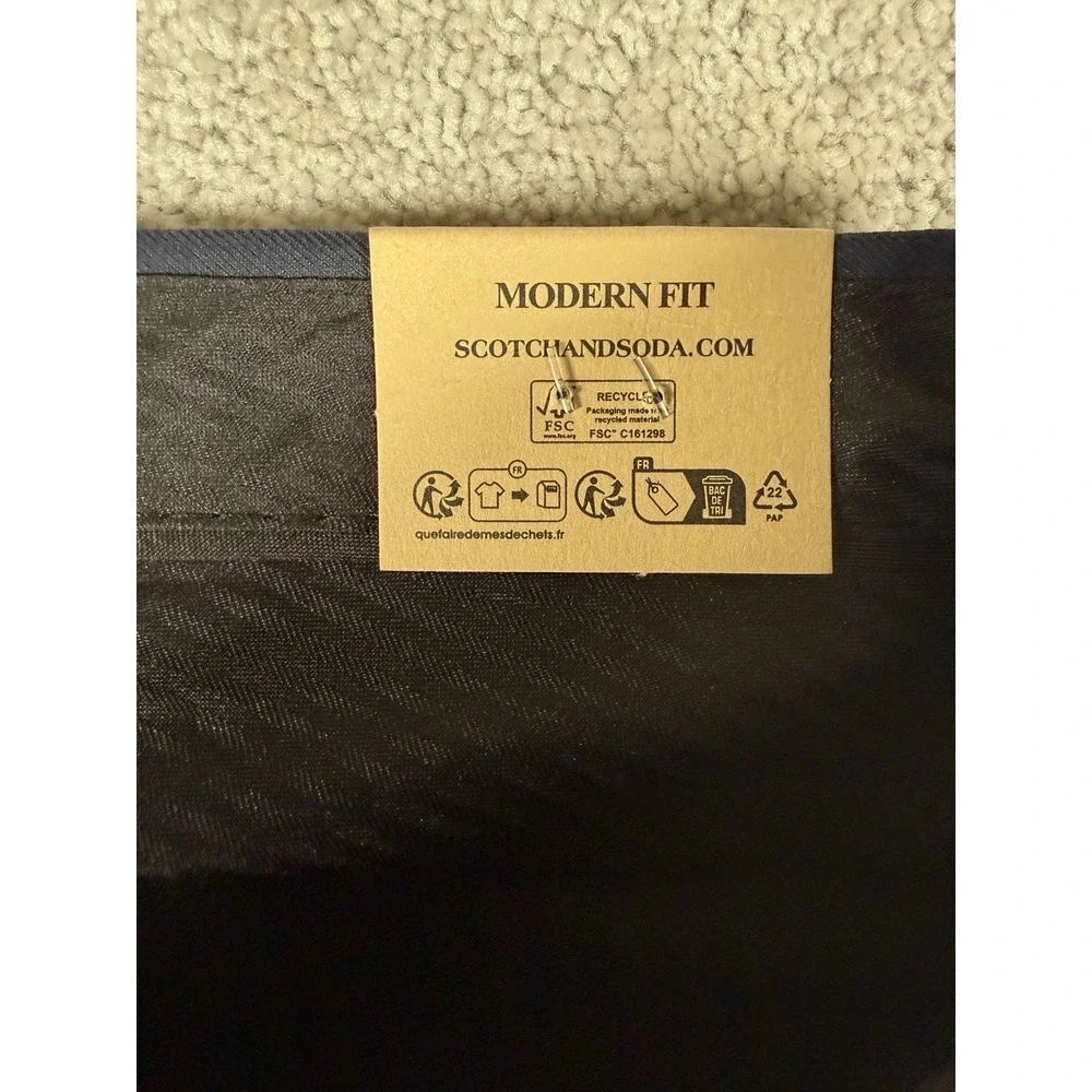 Scotch & Soda Amsterdam Trousers Mens 40x30 Navy Blue Modern Fit Dress Pants New